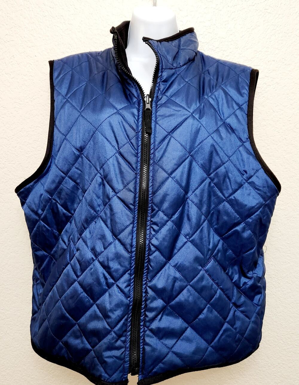 Metallic Blue Quilted Reversible Full Zip Vest 2XL Lightweight Soft Cozy Fleece